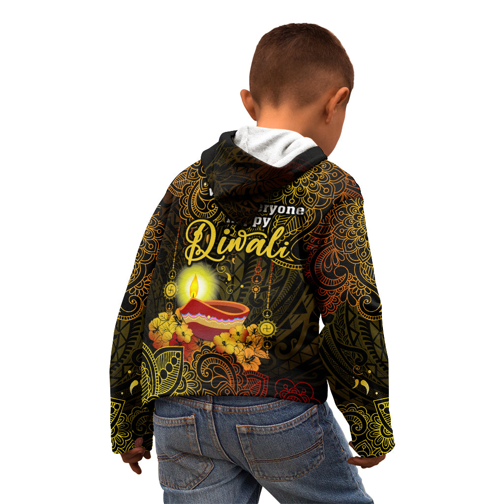Personalized Happy Diwali Festival Kid Hoodie Diya Lamp Hibiscus Polynesian Pattern LT05 - Polynesian Pride