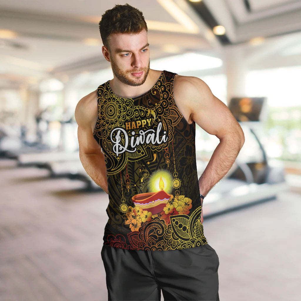 personalized-happy-diwali-festival-men-tank-top-diya-lamp-hibiscus-polynesian-pattern