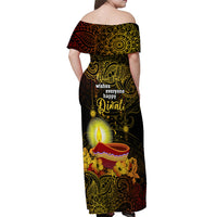 Personalized Happy Diwali Festival Off Shoulder Maxi Dress Diya Lamp Hibiscus Polynesian Pattern LT05 - Polynesian Pride
