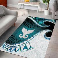 Aotearoa New Zealand Area Rug Maori Wera Paua Shell Teal Glitter