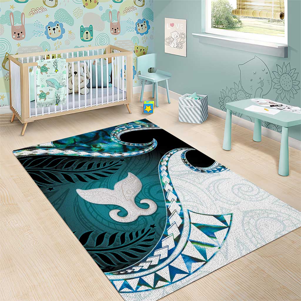 Aotearoa New Zealand Area Rug Maori Wera Paua Shell Teal Glitter