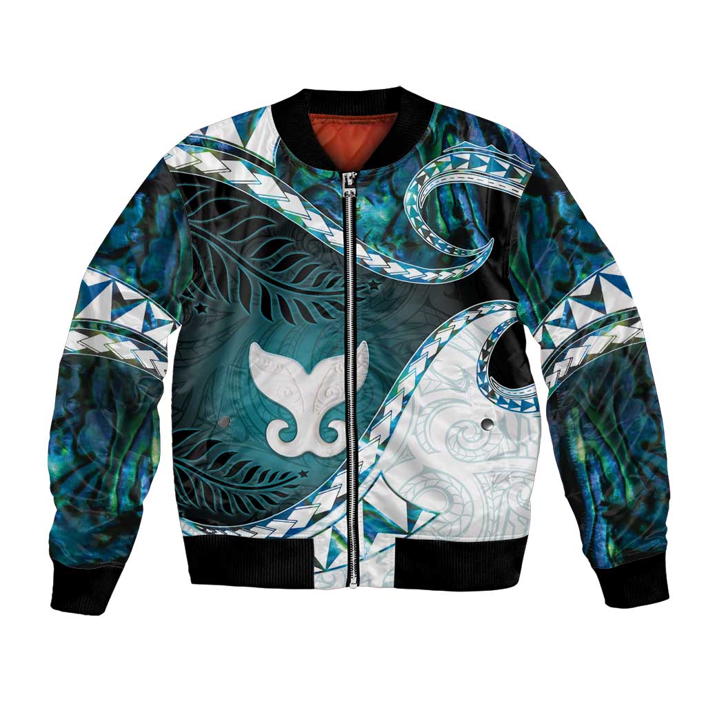 Aotearoa New Zealand Bomber Jacket Maori Wera Paua Shell Teal Glitter LT05 Unisex Teal - Polynesian Pride
