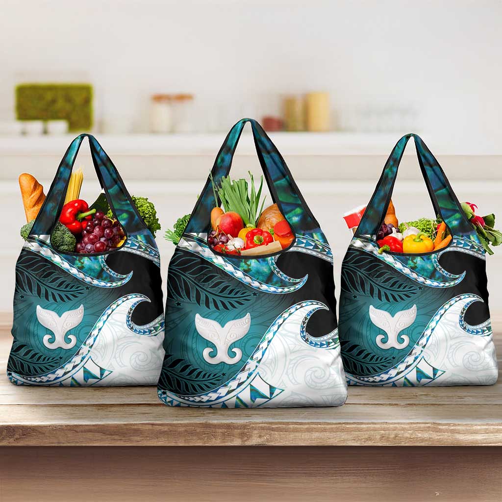 Aotearoa New Zealand Grocery Bag Maori Wera Paua Shell Teal Glitter LT05 3-pack One Size Teal - Polynesian Pride