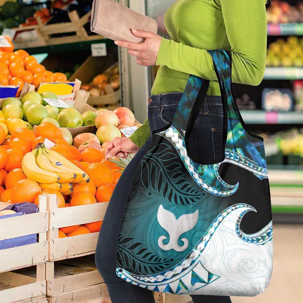 Aotearoa New Zealand Grocery Bag Maori Wera Paua Shell Teal Glitter LT05 - Polynesian Pride