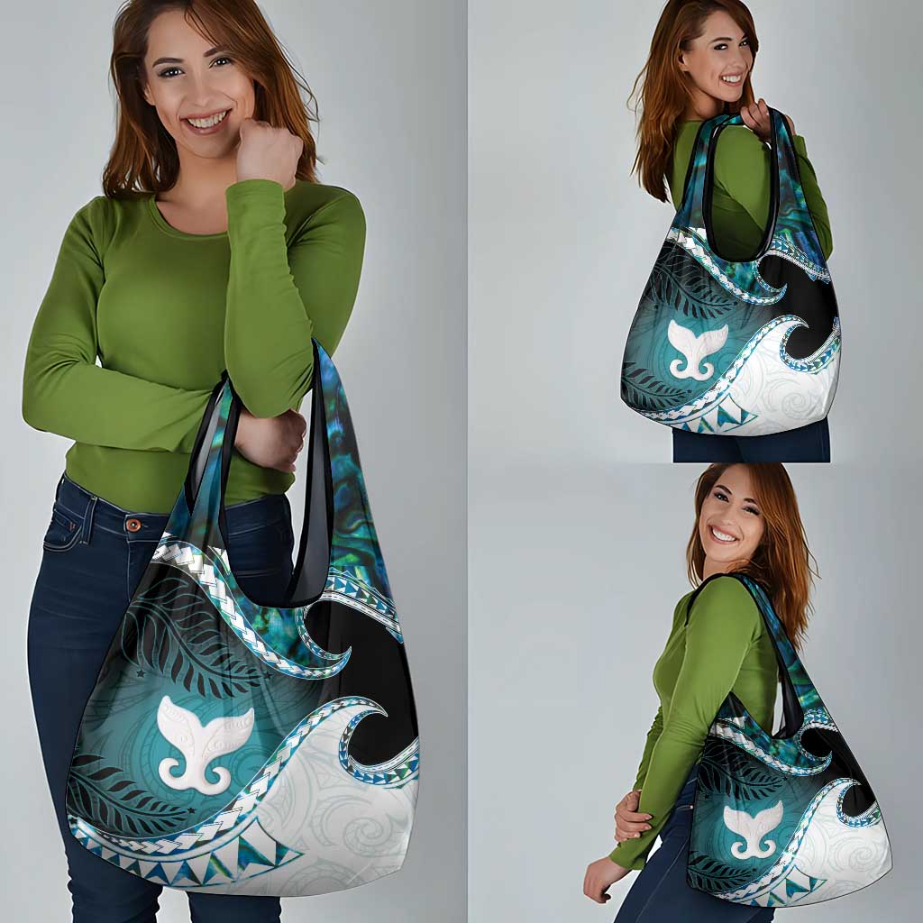 Aotearoa New Zealand Grocery Bag Maori Wera Paua Shell Teal Glitter LT05 - Polynesian Pride