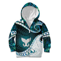 Aotearoa New Zealand Kid Hoodie Maori Wera Paua Shell Teal Glitter
