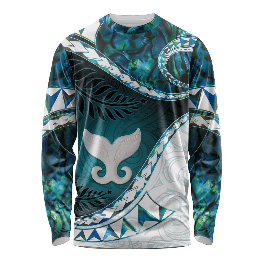 Aotearoa New Zealand Long Sleeve Shirt Maori Wera Paua Shell Teal Glitter LT05 Unisex Teal - Polynesian Pride