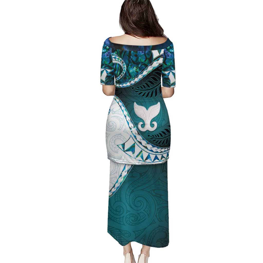 Aotearoa New Zealand Puletasi Maori Wera Paua Shell Teal Glitter