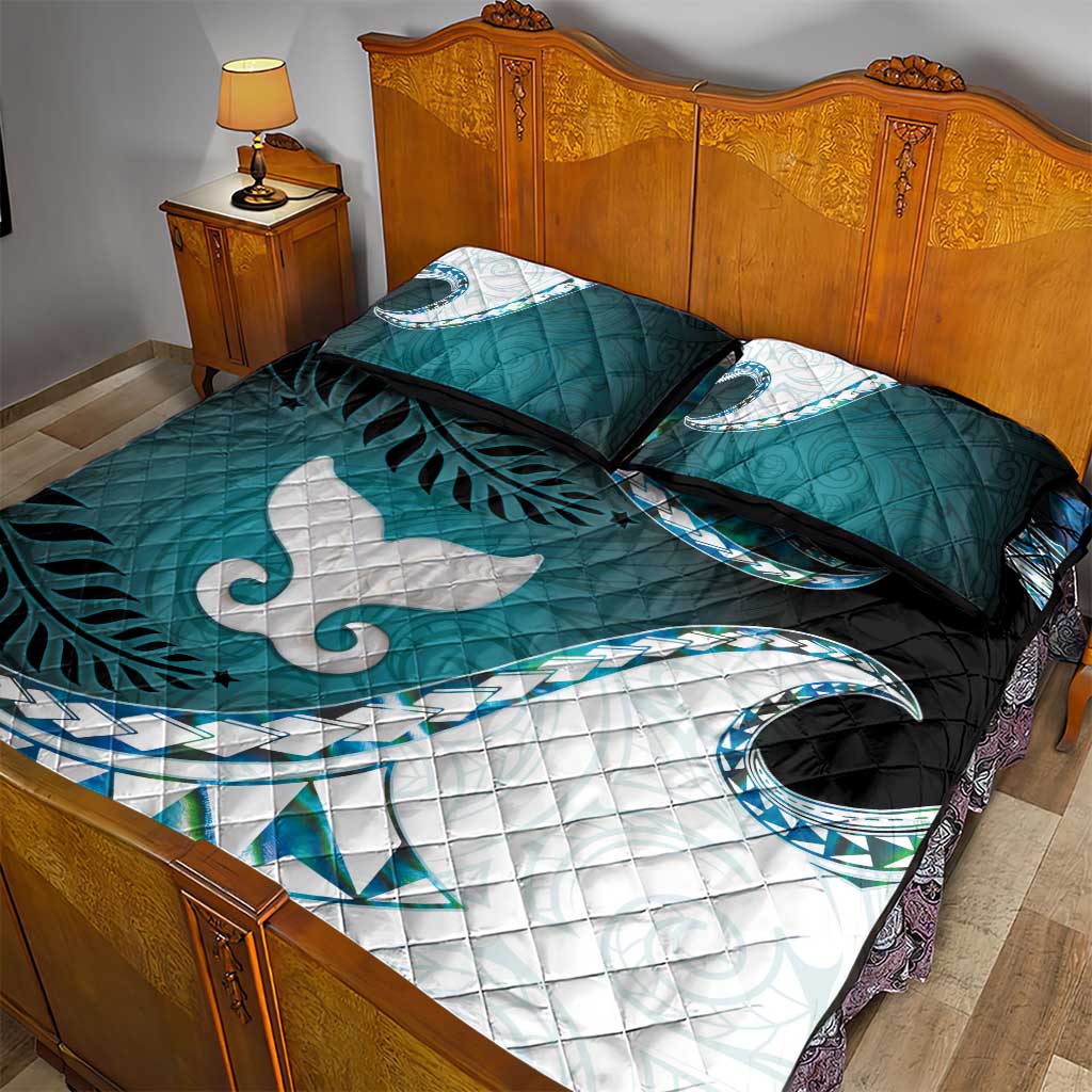 Aotearoa New Zealand Quilt Bed Set Maori Wera Paua Shell Teal Glitter