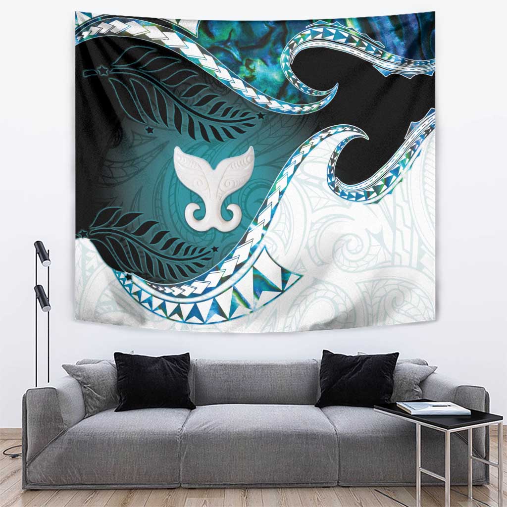 Aotearoa New Zealand Tapestry Maori Wera Paua Shell Teal Glitter LT05 Teal - Polynesian Pride