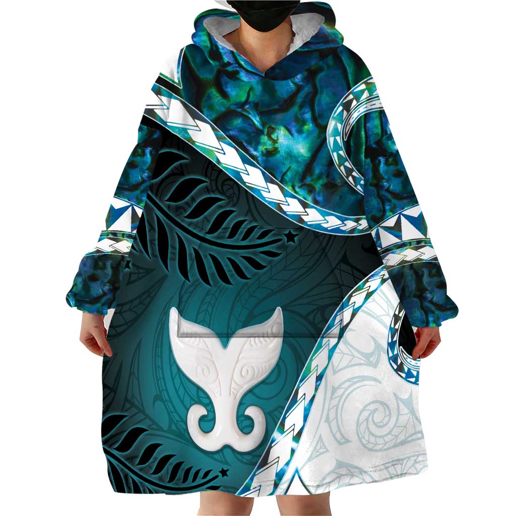 Aotearoa New Zealand Wearable Blanket Hoodie Maori Wera Paua Shell Teal Glitter