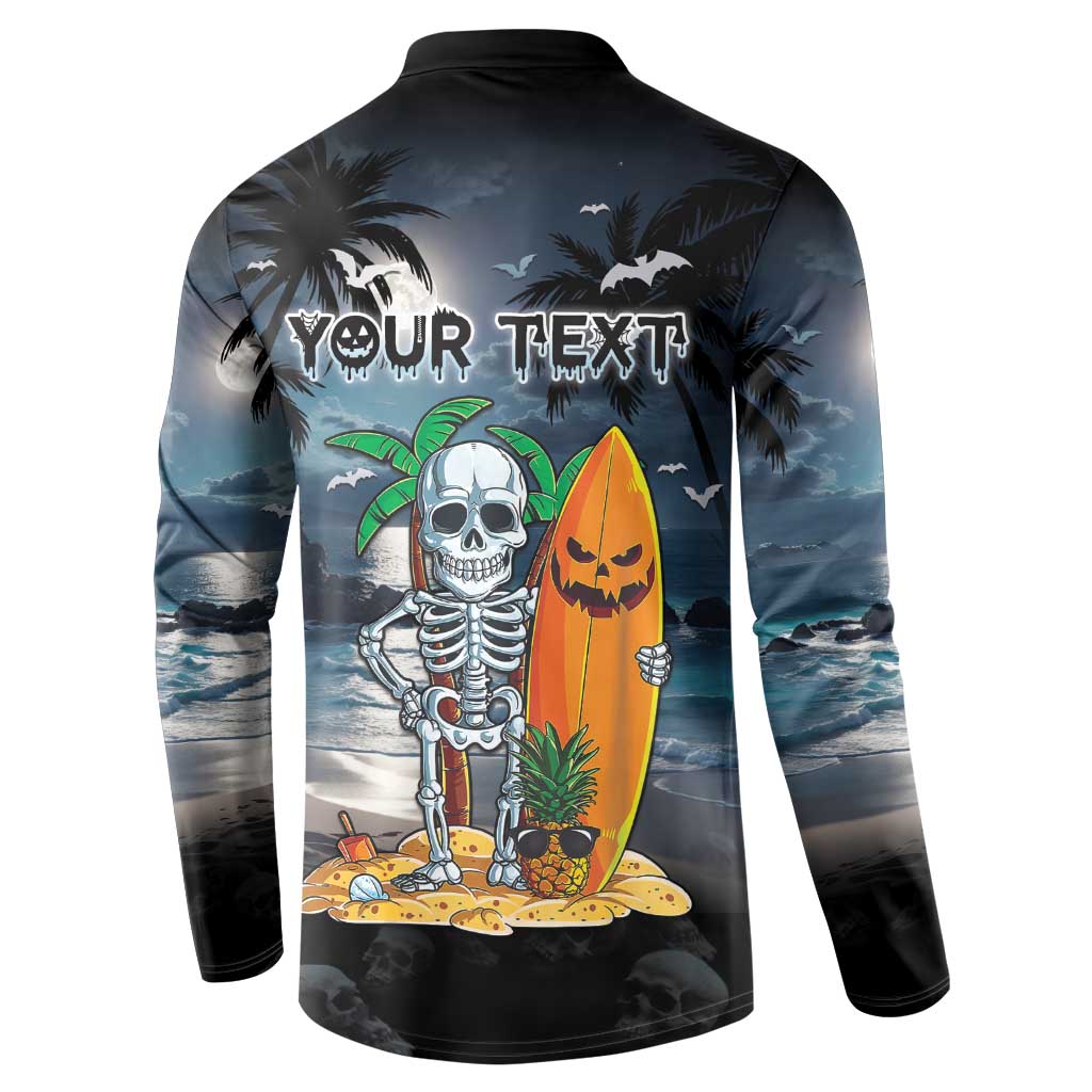 Personalised Hawaii Halloween Button Sweatshirt Hallowaiian Skeleton Surf LT05 - Polynesian Pride