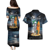 Personalised Hawaii Halloween Couples Matching Puletasi and Hawaiian Shirt Hallowaiian Skeleton Surf