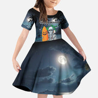Personalised Hawaii Halloween Family Matching Tank Maxi Dress and Hawaiian Shirt Hallowaiian Skeleton Surf
