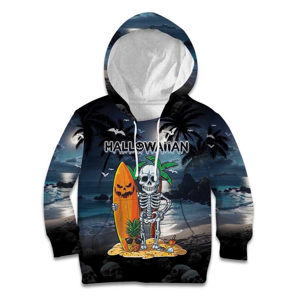 Personalised Hawaii Halloween Kid Hoodie Hallowaiian Skeleton Surf LT05 Hoodie Black - Polynesian Pride