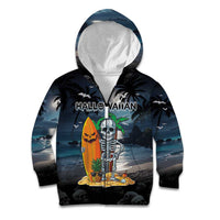 Personalised Hawaii Halloween Kid Hoodie Hallowaiian Skeleton Surf