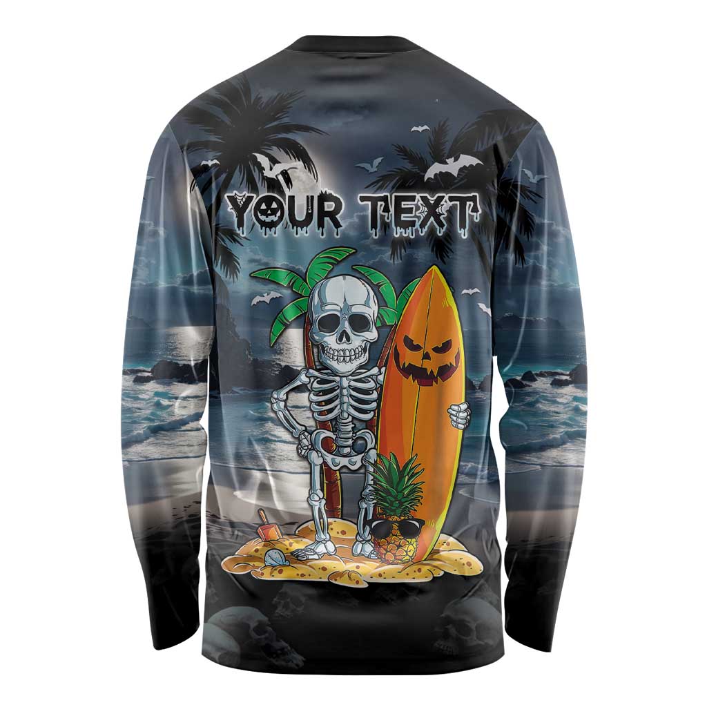 Personalised Hawaii Halloween Long Sleeve Shirt Hallowaiian Skeleton Surf