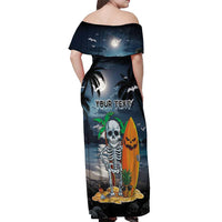 Personalised Hawaii Halloween Off Shoulder Maxi Dress Hallowaiian Skeleton Surf