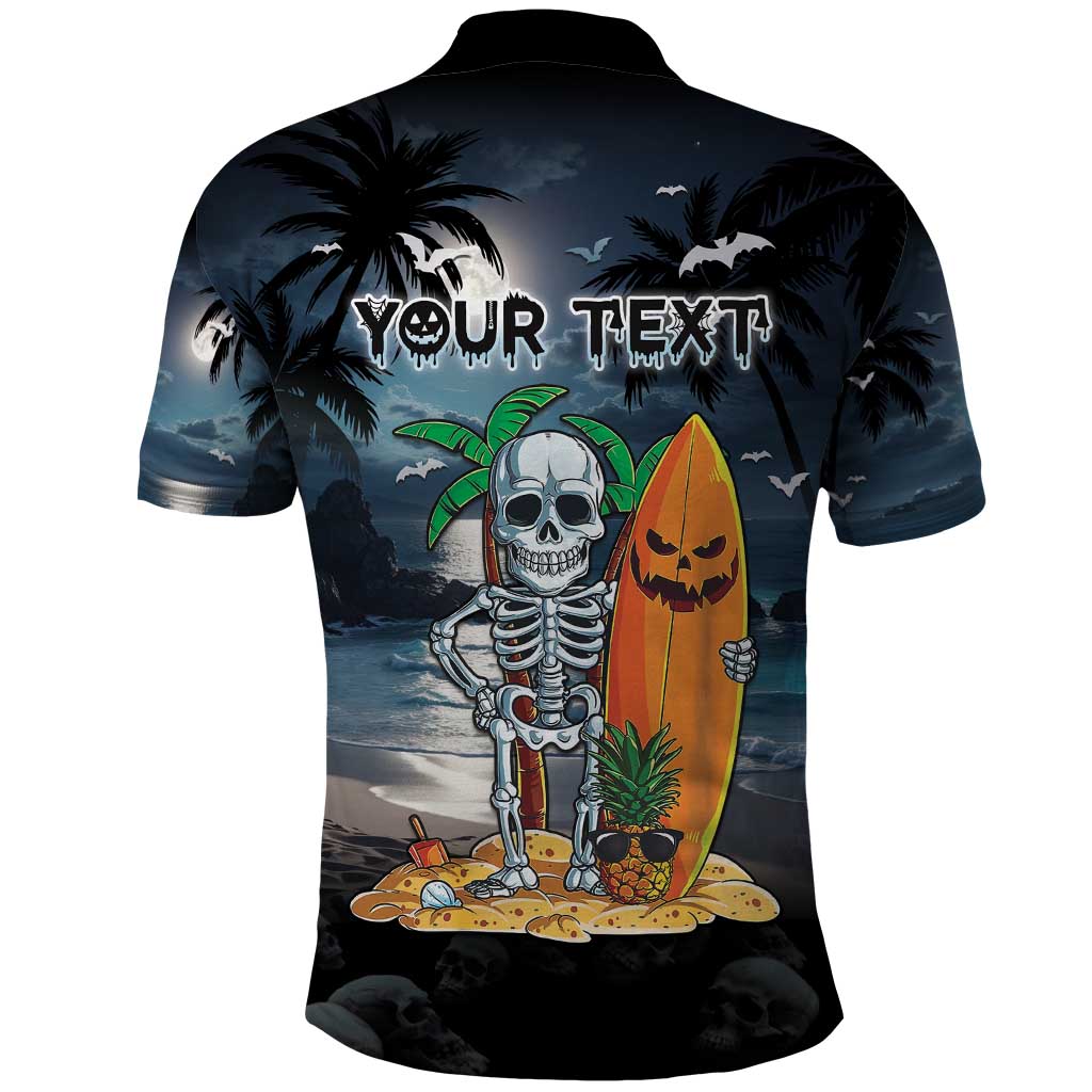Personalised Hawaii Halloween Polo Shirt Hallowaiian Skeleton Surf
