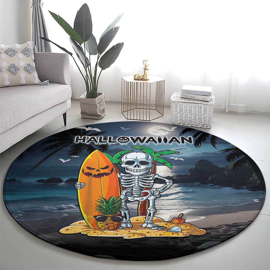 Hawaii Halloween Round Carpet Hallowaiian Skeleton Surf