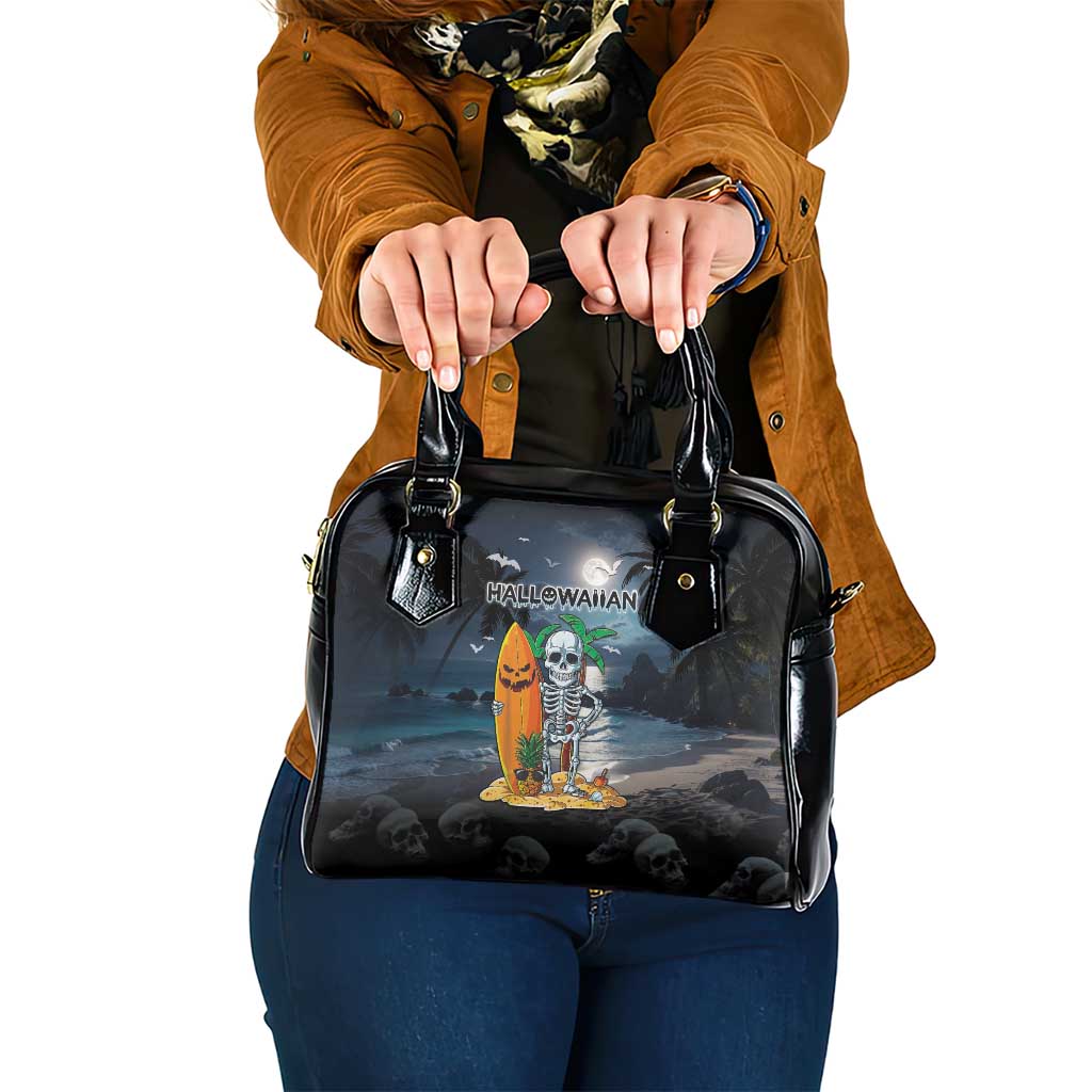 Hawaii Halloween Shoulder Handbag Hallowaiian Skeleton Surf LT05 One Size Black - Polynesian Pride