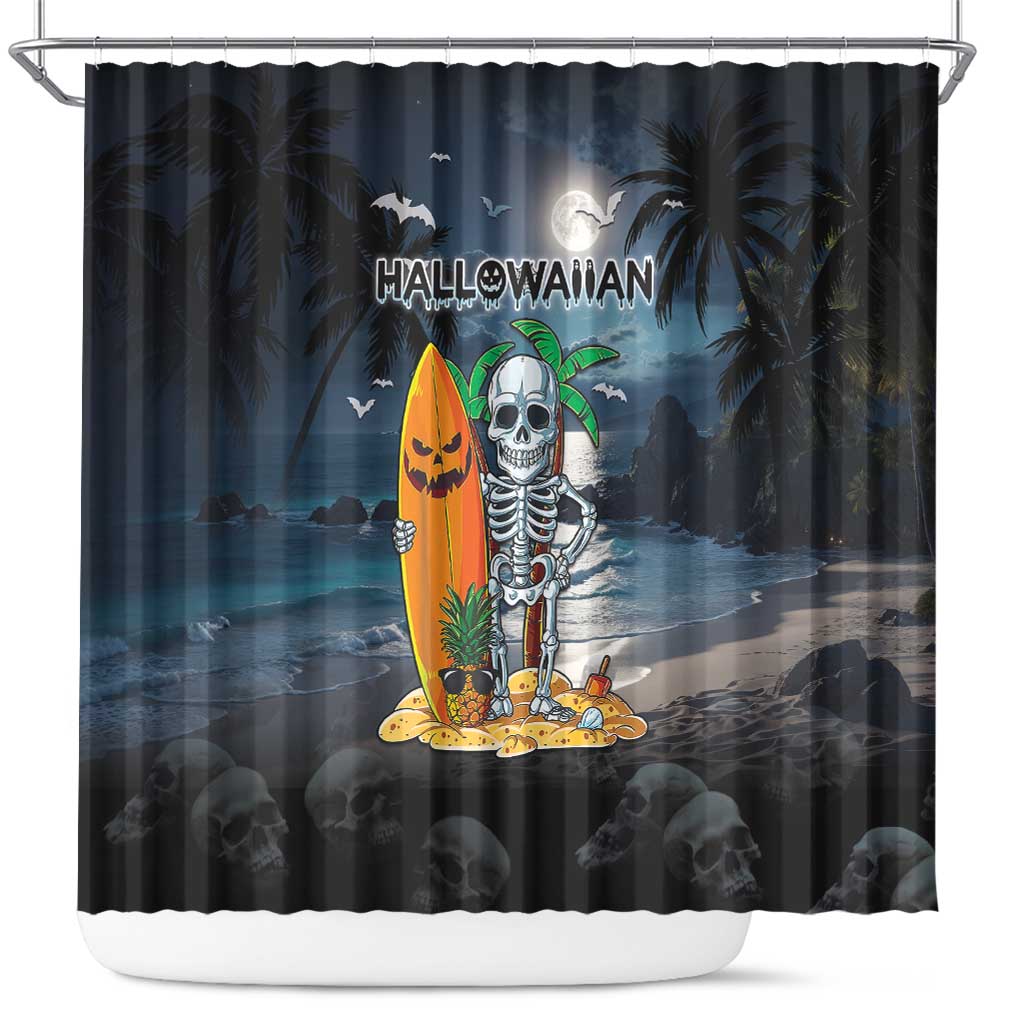 Hawaii Halloween Shower Curtain Hallowaiian Skeleton Surf LT05 Black - Polynesian Pride