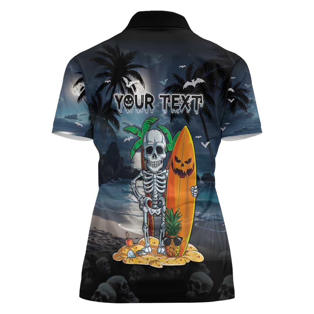 Personalised Hawaii Halloween Women Polo Shirt Hallowaiian Skeleton Surf