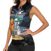 Personalised Hawaii Halloween Women Sleeveless Polo Shirt Hallowaiian Skeleton Surf