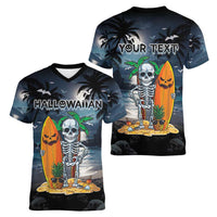Personalised Hawaii Halloween Women V-Neck T-Shirt Hallowaiian Skeleton Surf