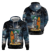 Personalised Hawaii Halloween Zip Hoodie Hallowaiian Skeleton Surf
