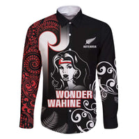 New Zealand Aotearoa Mana Wahine Family Matching Tank Maxi Dress and Hawaiian Shirt LT05 Dad's Shirt - Long Sleeve Black - Polynesian Pride