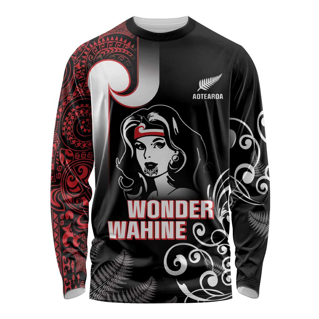 New Zealand Aotearoa Mana Wahine Long Sleeve Shirt LT05 Unisex Black - Polynesian Pride