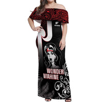 New Zealand Aotearoa Mana Wahine Off Shoulder Maxi Dress LT05 Women Black - Polynesian Pride