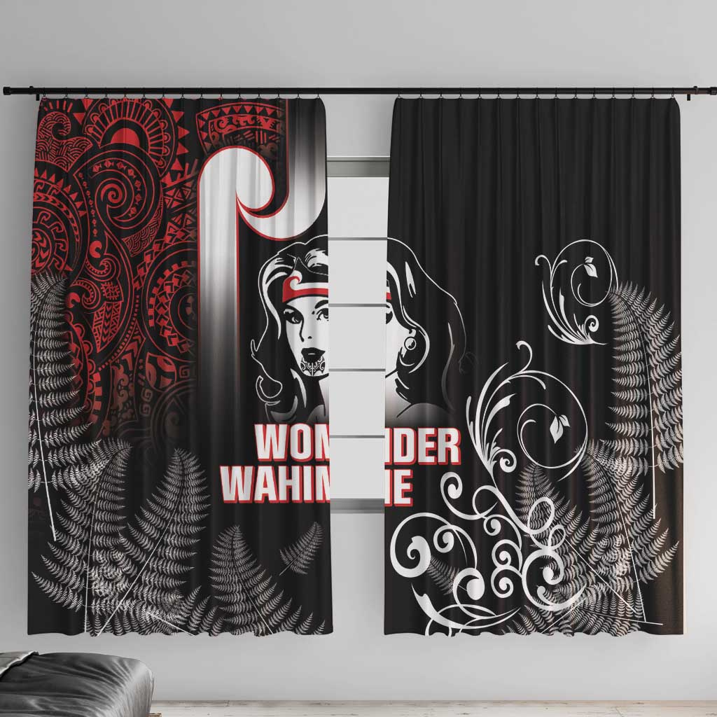 New Zealand Aotearoa Mana Wahine Window Curtain LT05 With Hooks Black - Polynesian Pride
