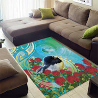 New Zealand Tomtit Area Rug Maori Koru With Pohutukawa Galaxy Style - Polynesian Pride