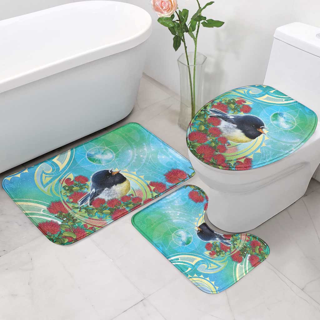 New Zealand Tomtit Bathroom Set Maori Koru With Pohutukawa Galaxy Style - Polynesian Pride