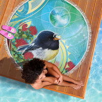 New Zealand Tomtit Beach Blanket Maori Koru With Pohutukawa Galaxy Style - Polynesian Pride