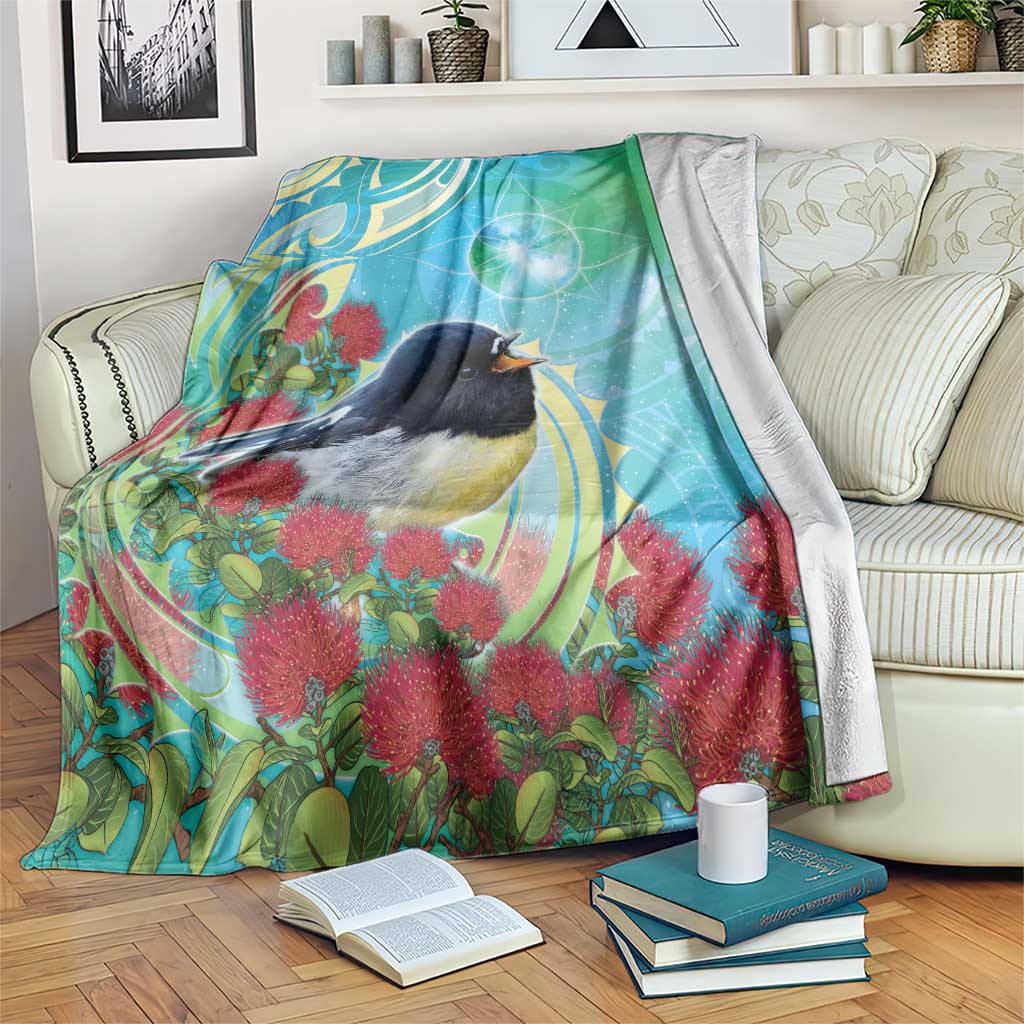 New Zealand Tomtit Blanket Maori Koru With Pohutukawa Galaxy Style - Polynesian Pride
