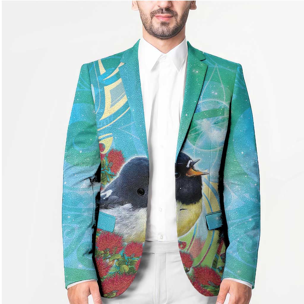 New Zealand Tomtit Blazer Maori Koru With Pohutukawa Galaxy Style - Polynesian Pride