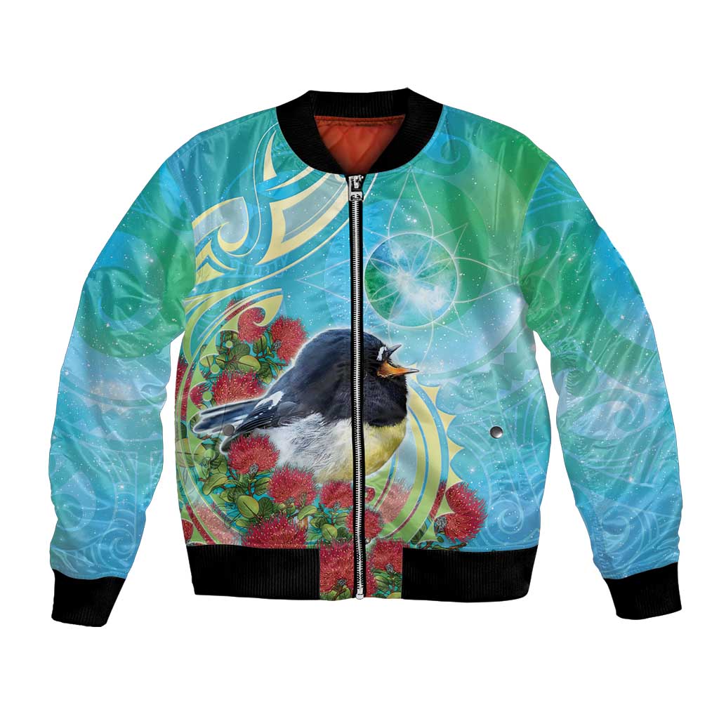 New Zealand Tomtit Bomber Jacket Maori Koru With Pohutukawa Galaxy Style - Polynesian Pride