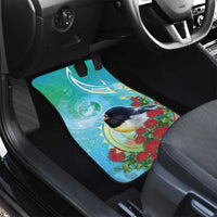 New Zealand Tomtit Car Mats Maori Koru With Pohutukawa Galaxy Style - Polynesian Pride