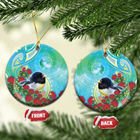 New Zealand Tomtit Ceramic Ornament Maori Koru With Pohutukawa Galaxy Style - Polynesian Pride