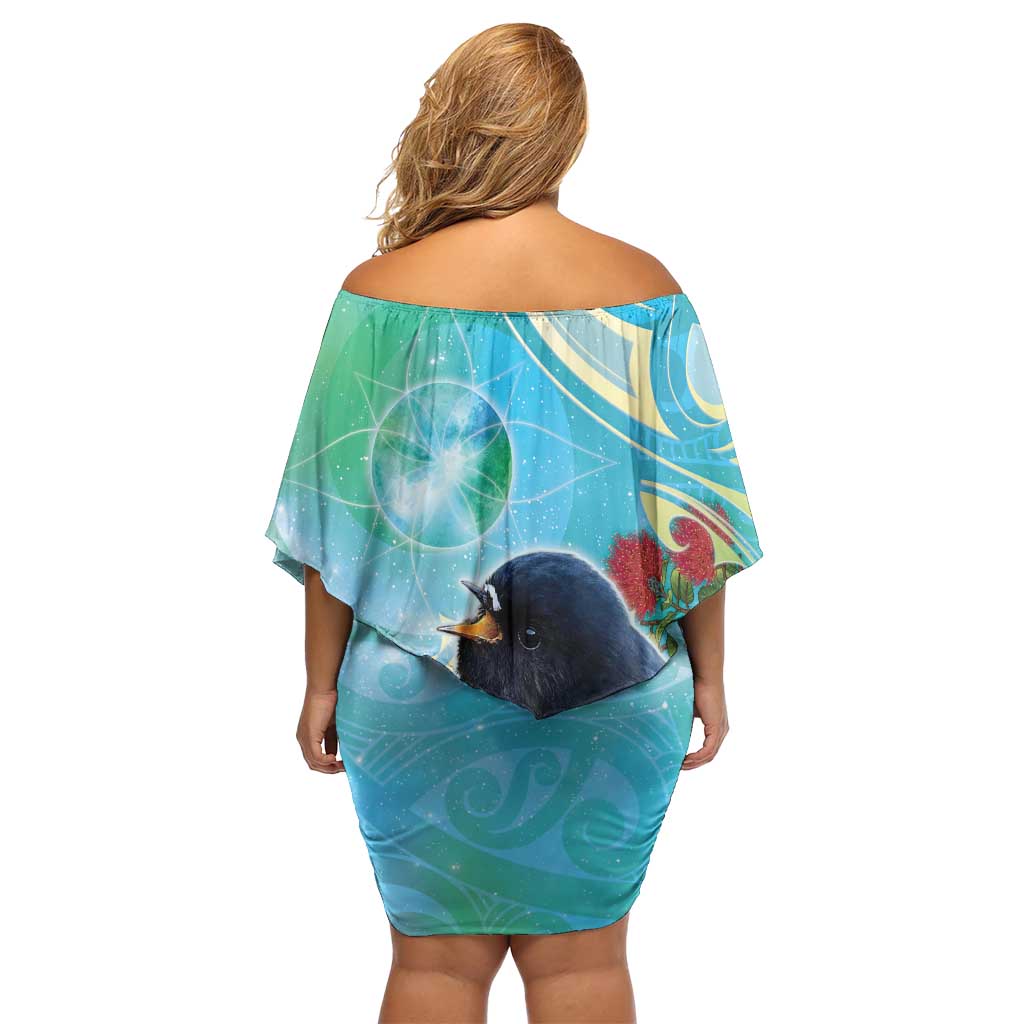 New Zealand Tomtit Family Matching Off Shoulder Short Dress and Hawaiian Shirt Maori Koru With Pohutukawa Galaxy Style - Polynesian Pride