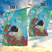 New Zealand Tomtit Garden Flag Maori Koru With Pohutukawa Galaxy Style - Polynesian Pride