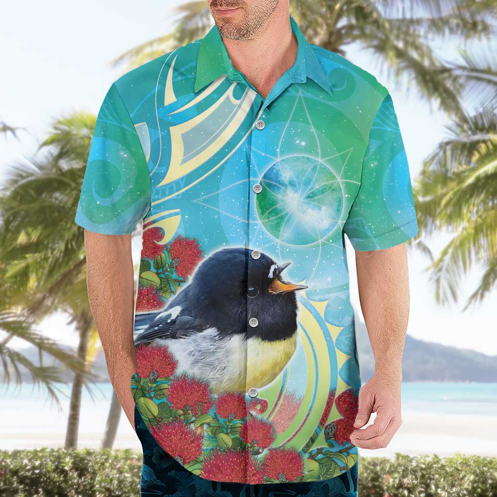 New Zealand Tomtit Hawaiian Shirt Maori Koru With Pohutukawa Galaxy Style - Polynesian Pride