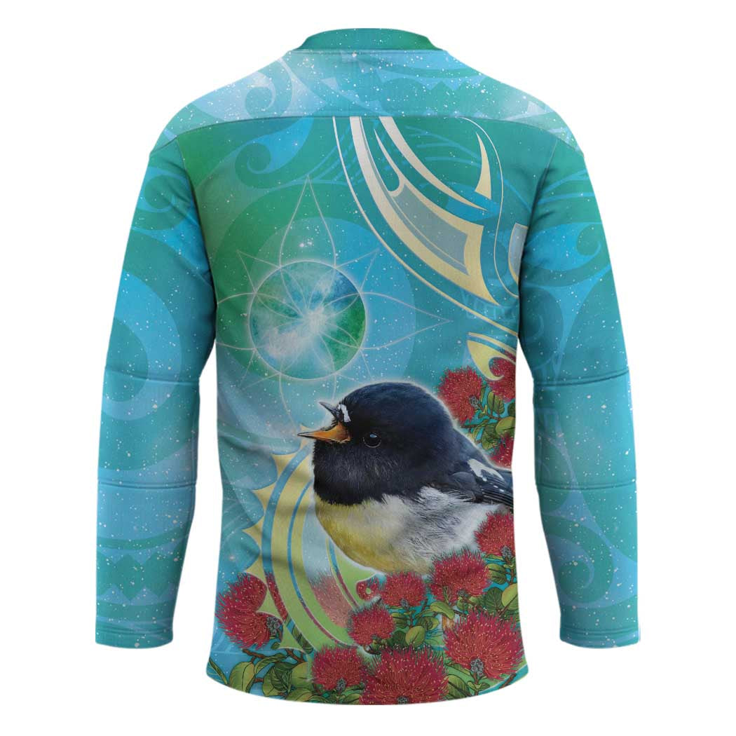 New Zealand Tomtit Hockey Jersey Maori Koru With Pohutukawa Galaxy Style - Polynesian Pride