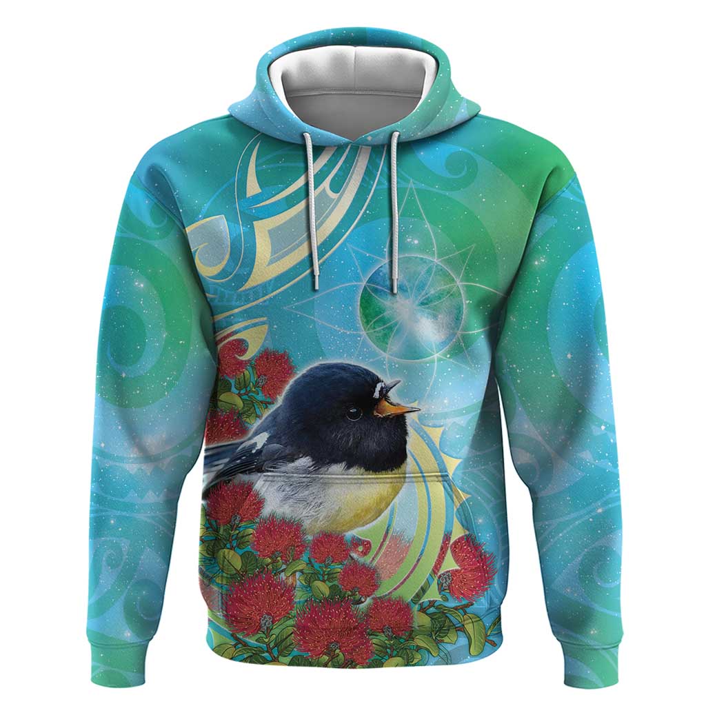 New Zealand Tomtit Hoodie Maori Koru With Pohutukawa Galaxy Style - Polynesian Pride