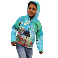 New Zealand Tomtit Kid Hoodie Maori Koru With Pohutukawa Galaxy Style - Polynesian Pride
