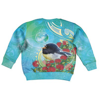 New Zealand Tomtit Kid Ugly Christmas Sweater Maori Koru With Pohutukawa Galaxy Style - Polynesian Pride