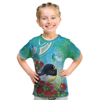 New Zealand Tomtit Kid T Shirt Maori Koru With Pohutukawa Galaxy Style - Polynesian Pride